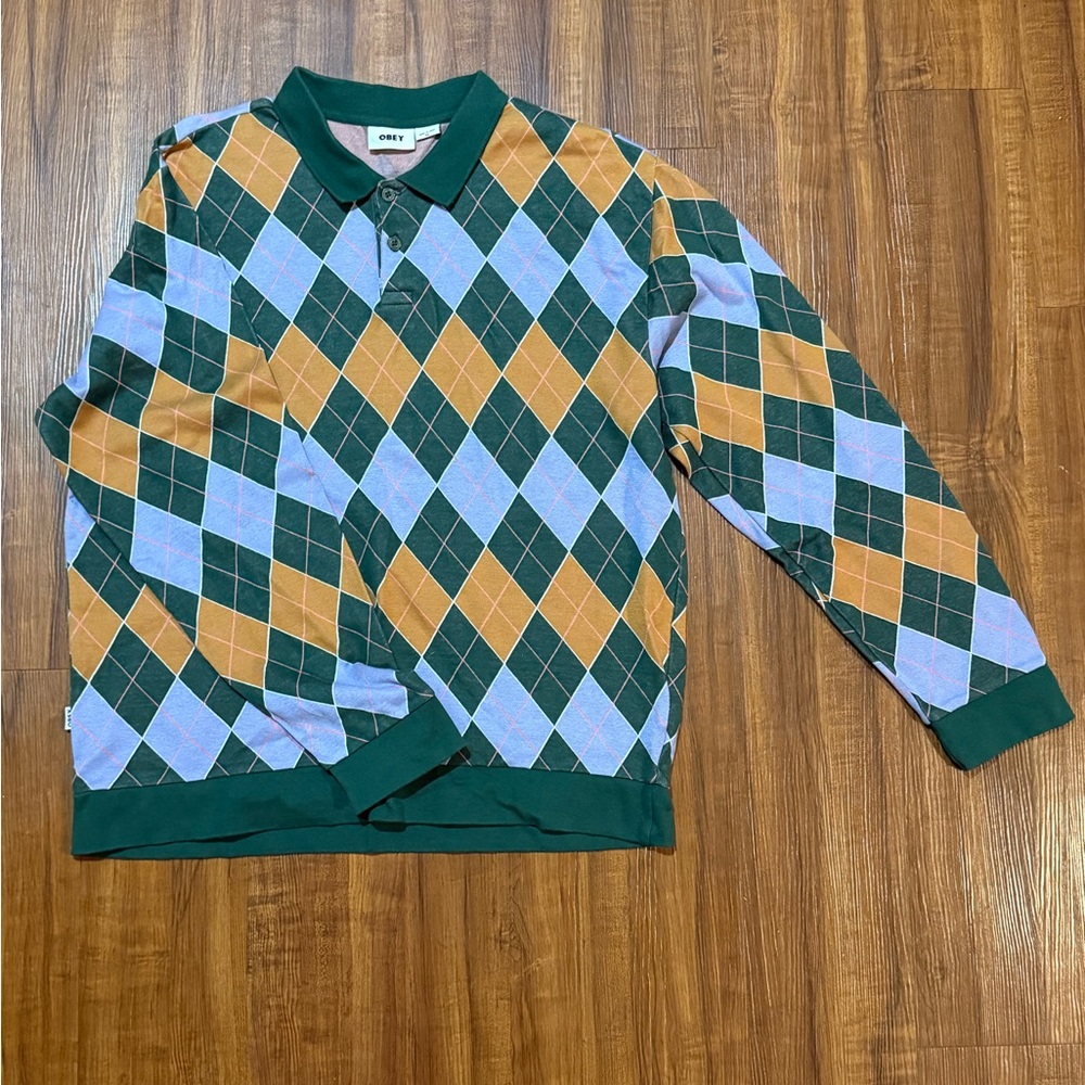 Obey Argyle Sweater in Green and Orange